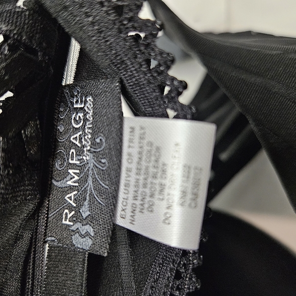 Rampage Intimates 2 Piece Set 34C/M Black Bra Underwear Panty Thong NEW - Picture 11 of 17